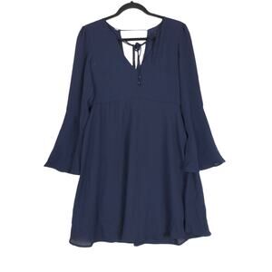 Sam Edelman Womens size 0 dress navy front tie bell sleeve DEFECT